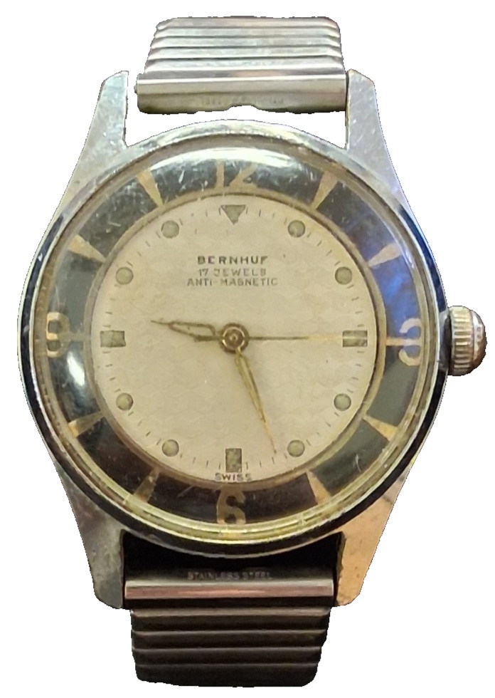 BERNHUF 17 JEWELS ANTI-MAGNETIC SWISS MADE WRISTWATCH TEXTURED WAFFLE DIAL WATCH
