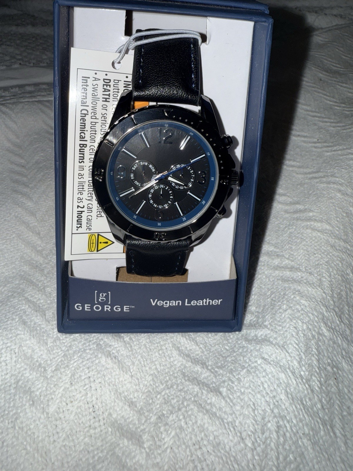 George Men’s Quartz Analog Wristwatch Black Dial Faux Leather Strap w/ Box