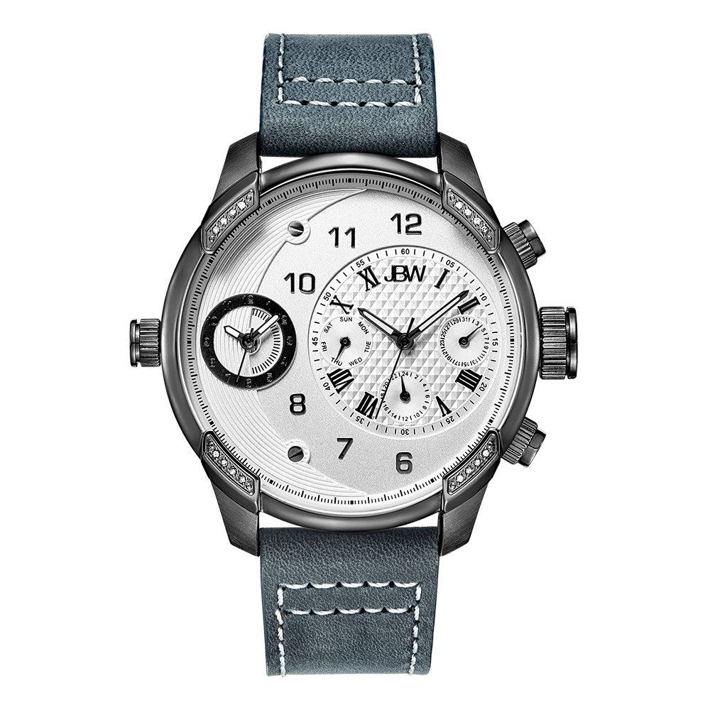 $1095 JBW G3 J6325G Diamonds Gunmetal Plated 46 mm Swiss Quartz w Gray Leather