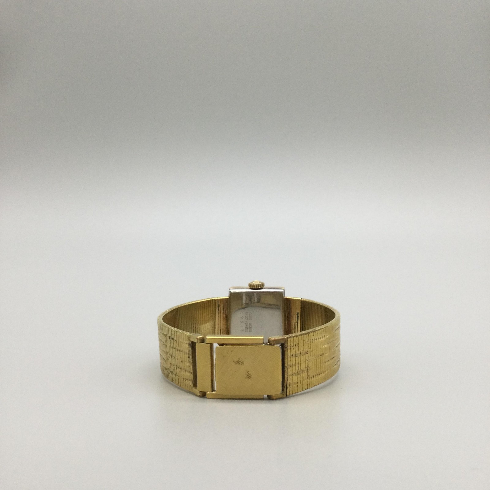 Vintage Bucherer Womens Watch 20mm Blue Rectangle Dial 10K GP Manual 5255-3 6.5″