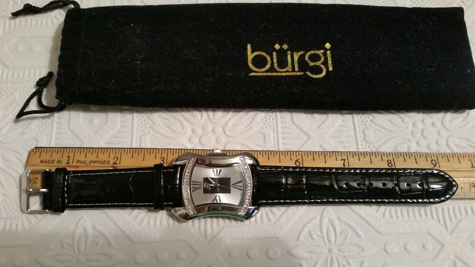 Burgi Watch BTV011E Crystals Black Leather Strap Ladies With Watch New Battery