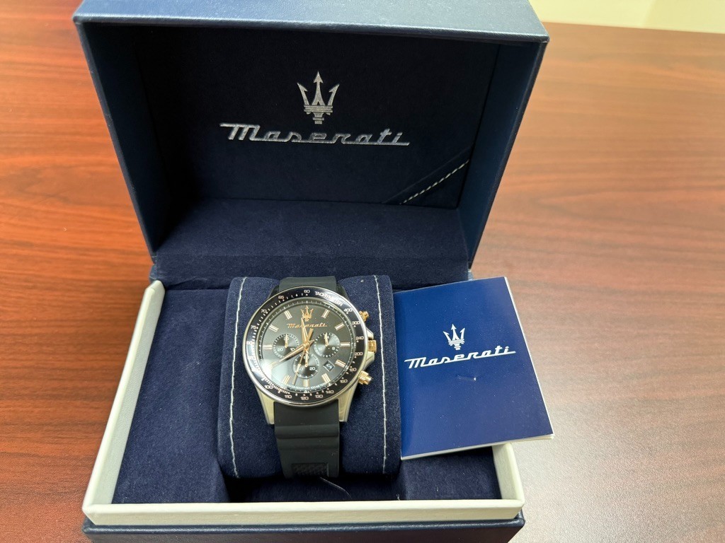 Maserati Sfida R8871640002 Mens Chronograph Watch Black Dial Rose Gold Accents