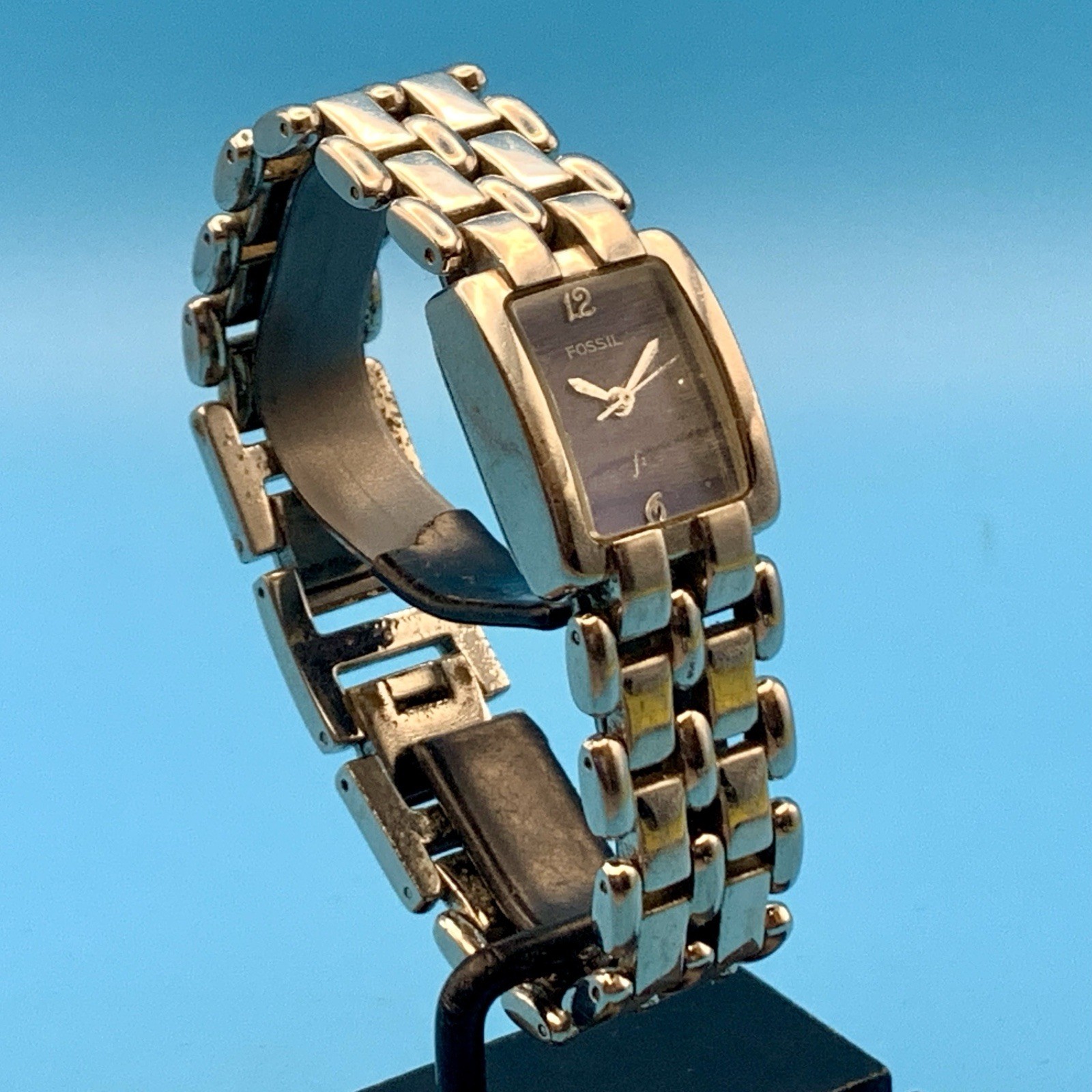 FOSSIL F2 ES-8930 Women’s Tank Quartz Bracelet Wristwatch Working New Battery