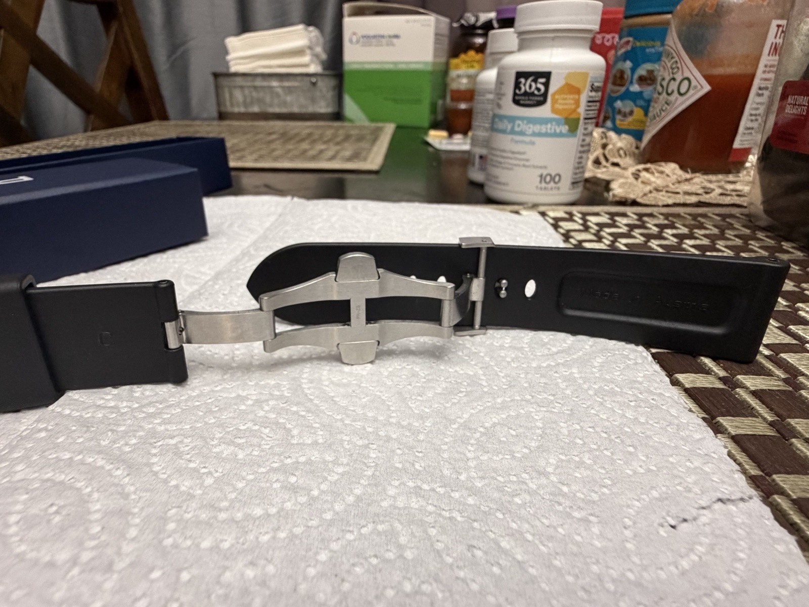 Panerai 24mm Black Rubber Strap Band w/ 22mm stainles Steel Deployant Clasp