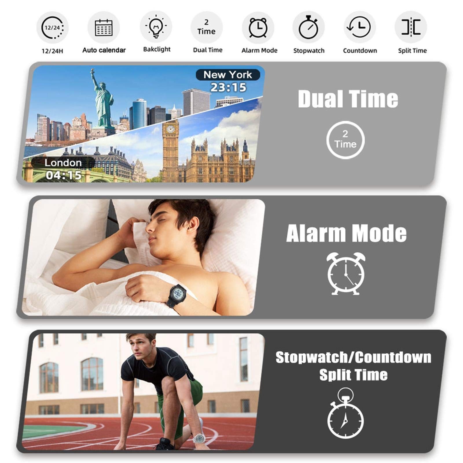 Digital Watch Waterproof with Stopwatch Alarm Countdown Dual Time, Ultra-Thin…