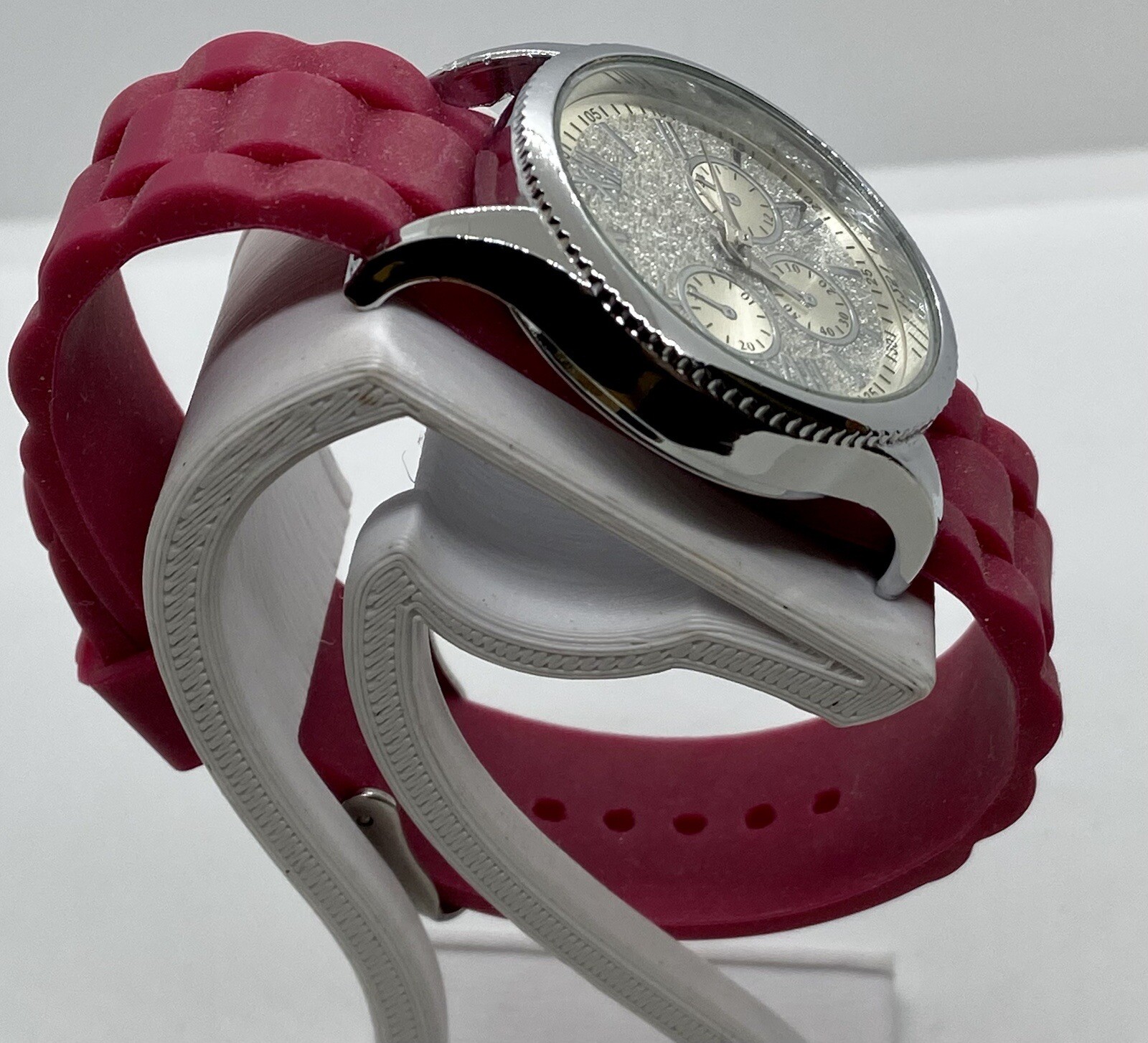 NEW JESSICA CARLYLE Ladies Watch Fresh Battery Pink Strap Silver Faux Chrono