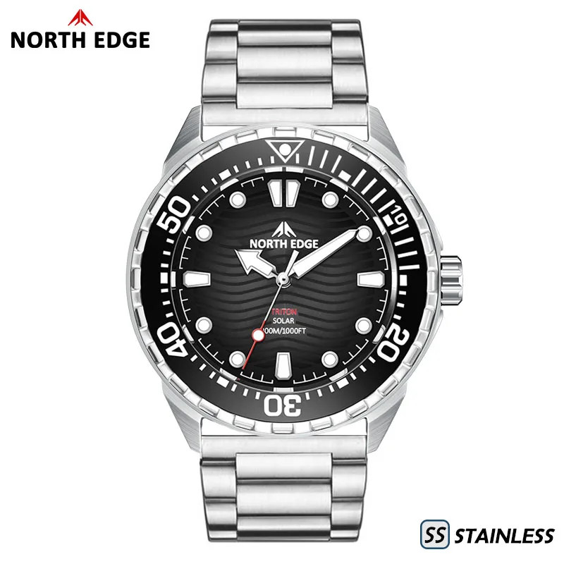 TRITON-TI Titanium Stainless Solar-Powered Diving Watch Luxury Quartz Watches fo