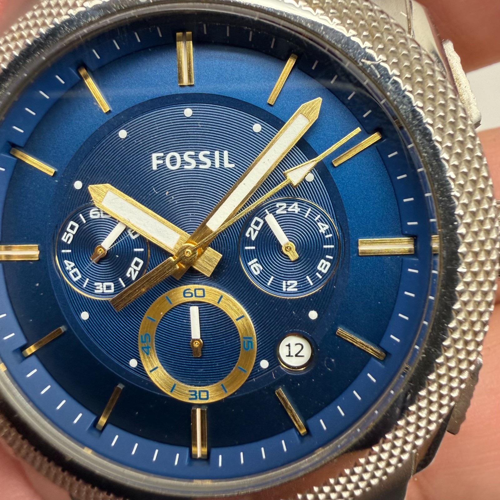 Fossil FS5262 Machine Chronograph Men’s Watch Blue Dial Dark Green Band – AS IS