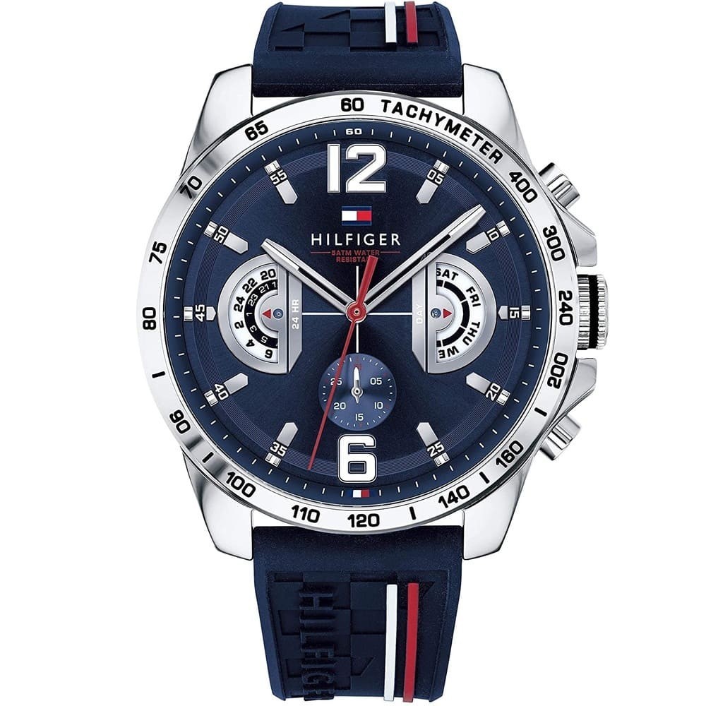 TOMMY HILFIGER MEN’S WATCH 1791476 Decker Blue Dial Blue Rubber Strap Watch