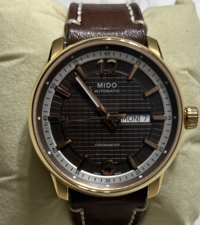 Mido Great Wall Automatic Chronometer Brown Mens Watch W/ Leather Strap