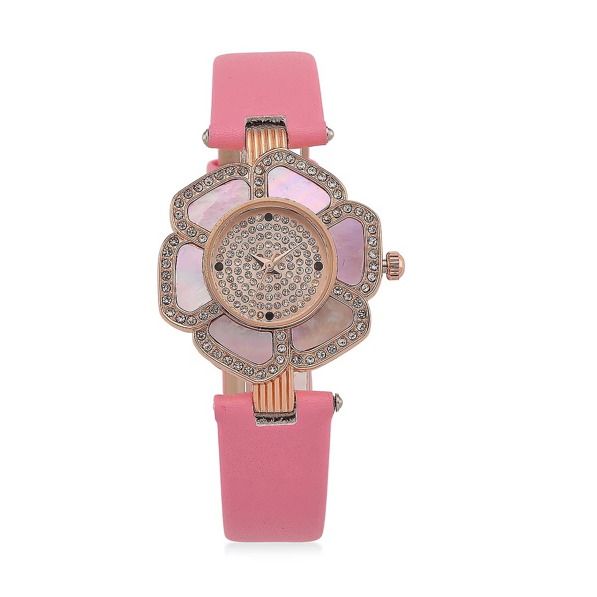 Genoa Pink Mother of Pearl and Austrian Crystal Japanese Movement Watch