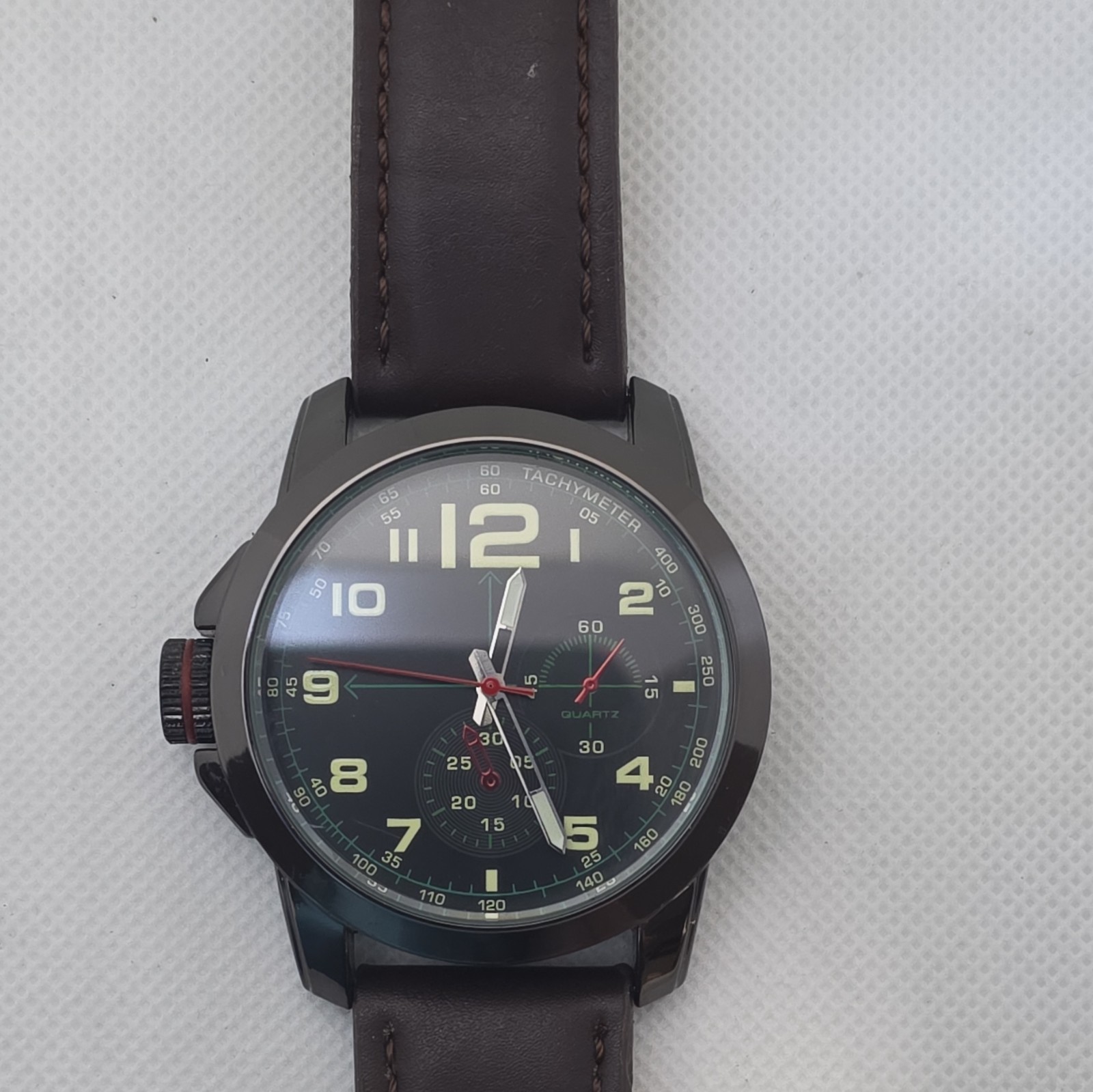 FMD CTM038 Quartz Watch Black Dial Brown Leather Strap, NEW BATTERY #417