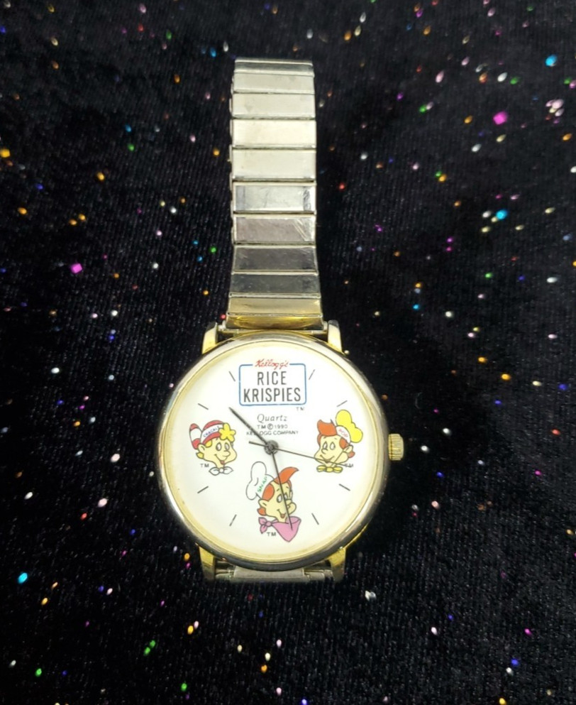 VTG 1990 Kellogg’s Rice Krispies Quartz Watch Expansion Band Advertising WORKS