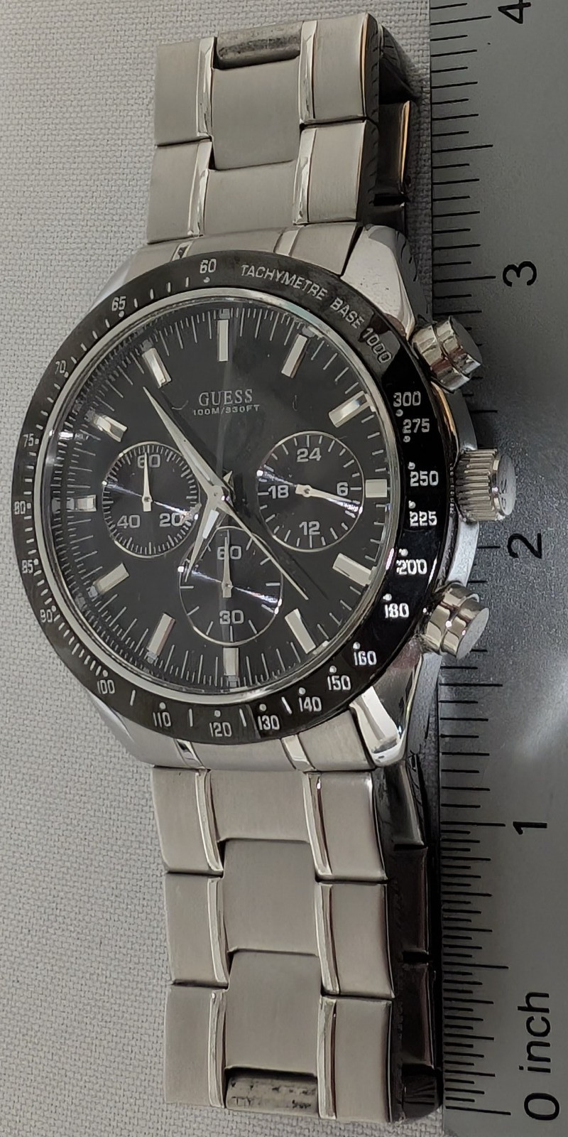 Guess Waterpro Black Dial Round Silver Tone Case Stainless Band Watch
