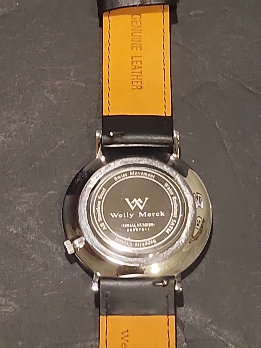 Welly Merck Mens Watch 35mm Black Dial Minimalist Stainless Leather New Battery