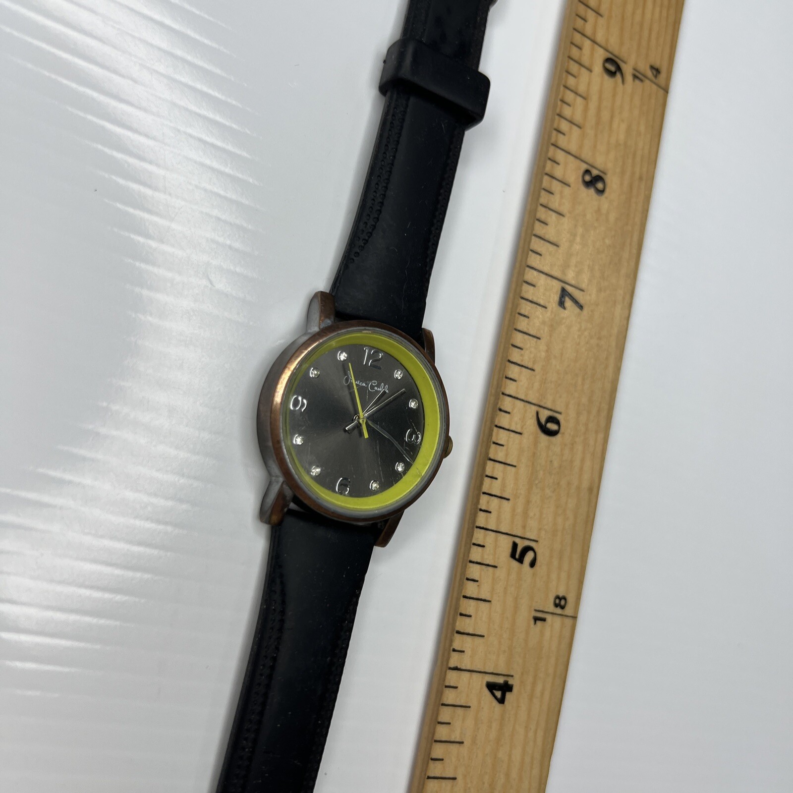 F Jessica Carlyle Lime Green Black Silicone 11878 Stainless Watch Works