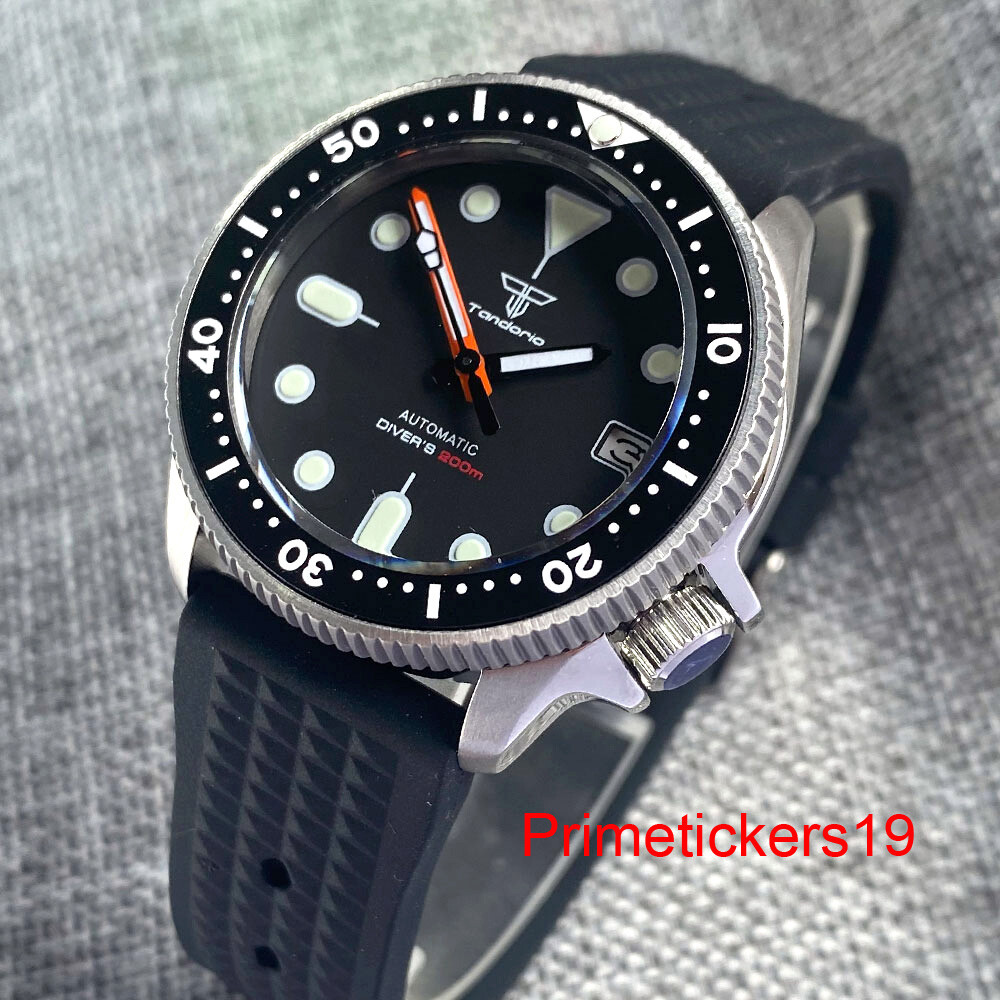 Tandorio 37mm NH35A Men Lady Automatic Watch 20Bar Black Dial Sapphire 3.8 Crown