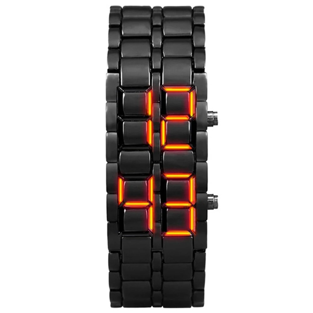 Fashion Mens Digital Lava Wrist Watch Men Black Full Metal Red Blue LED Display