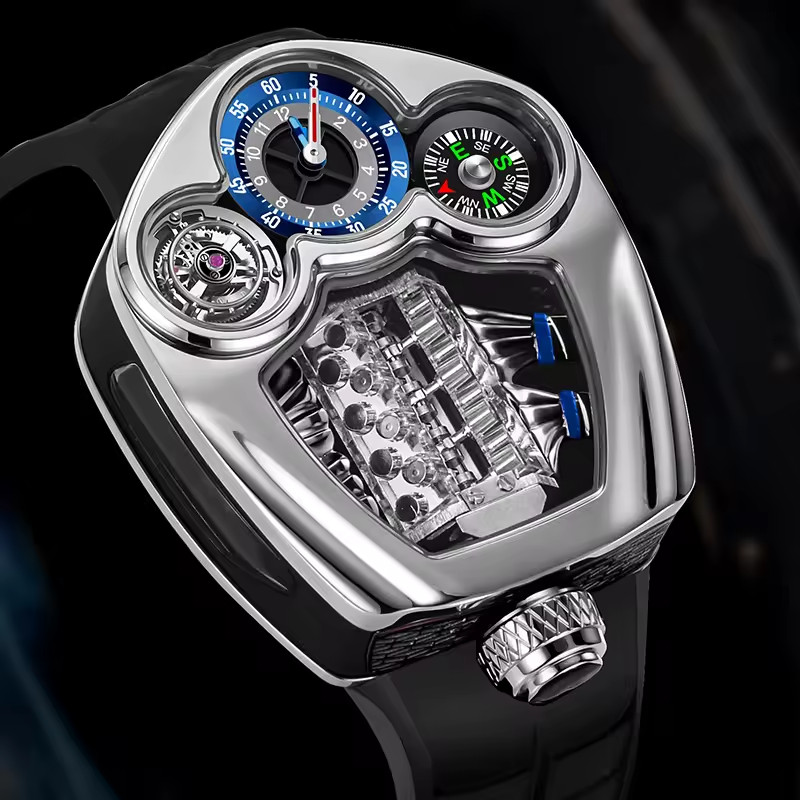 🔥USA🔥PINDU Engine Series Personality Leisure Barrel Hollow Men’s P6658 Watch
