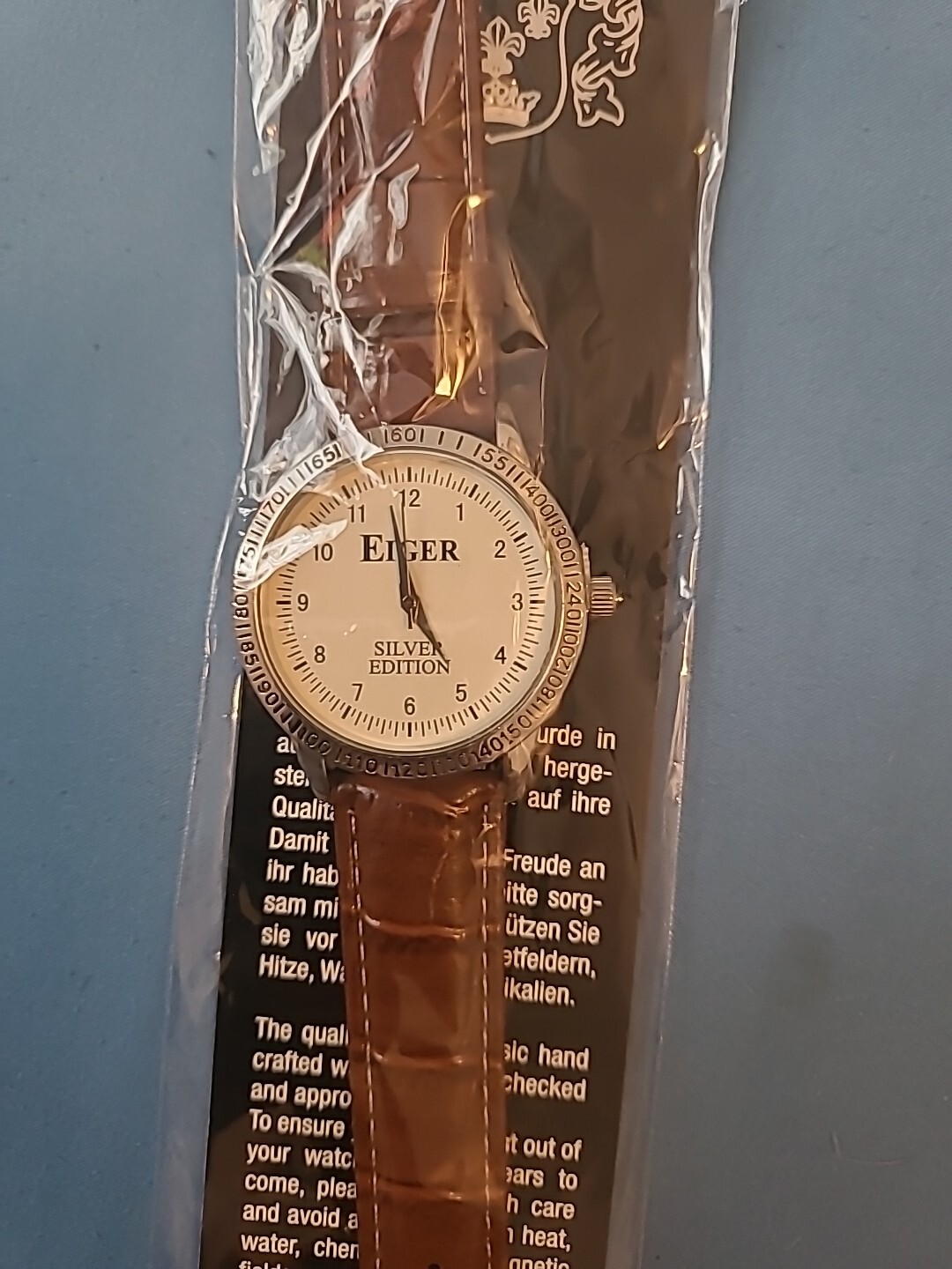 Eiger Men’s Limited Edition «Silver Edition» Watch -Brown man made Leather Band