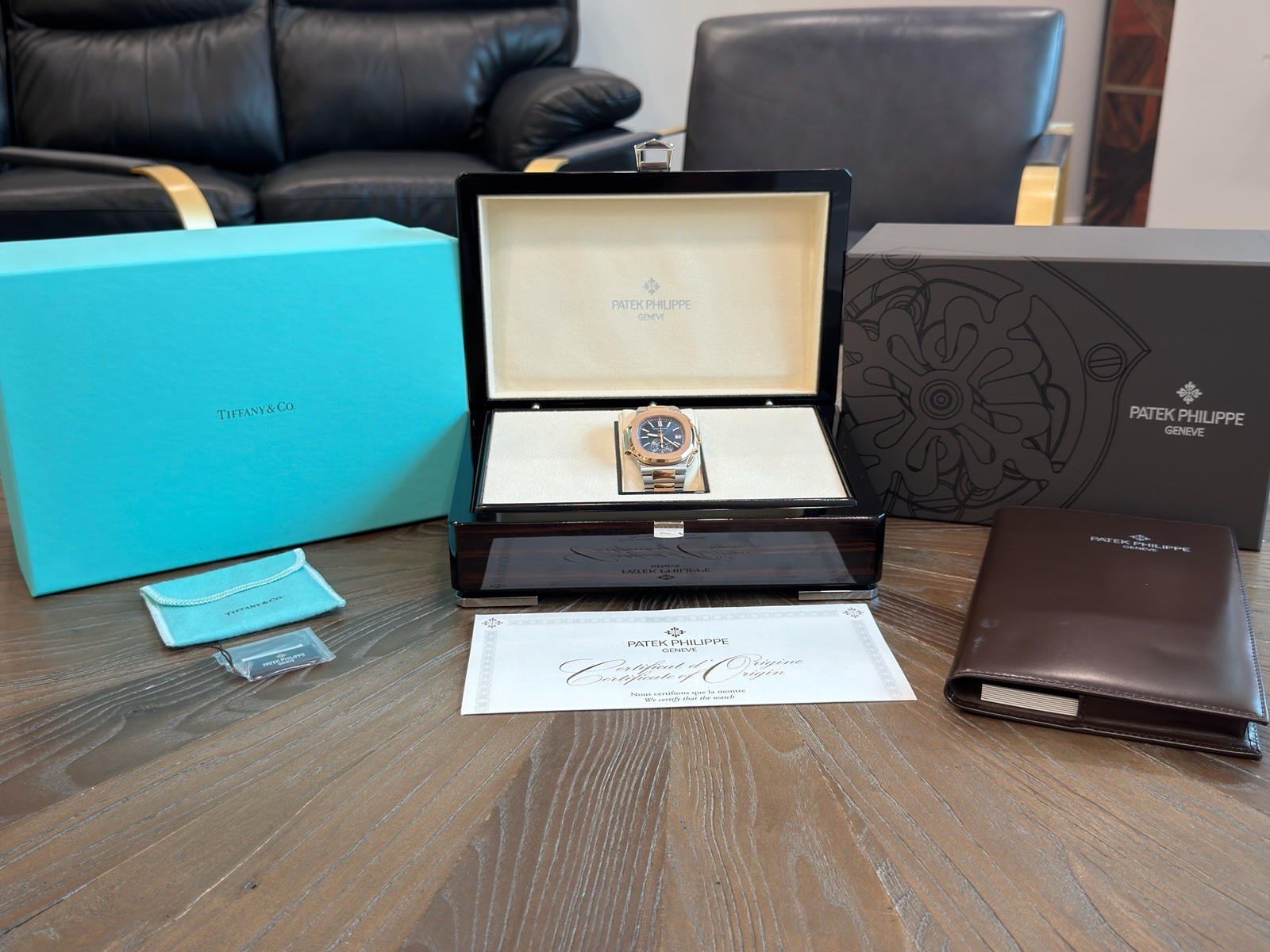 RARE Patek Philippe 5980/1AR TIFFANY STAMPED Nautilus Two Tone Watch Box Papers