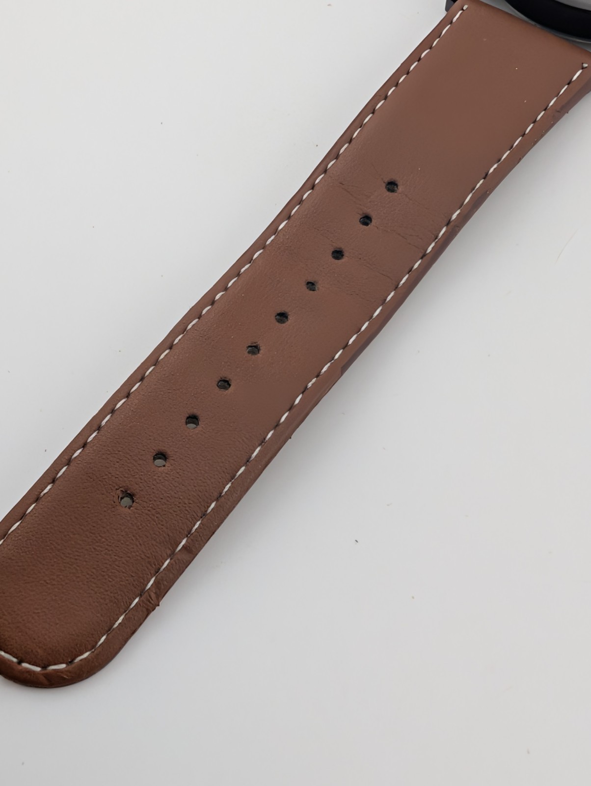George Watch Men 45mm Black Case Brown Vegan Leather Band- New Battery