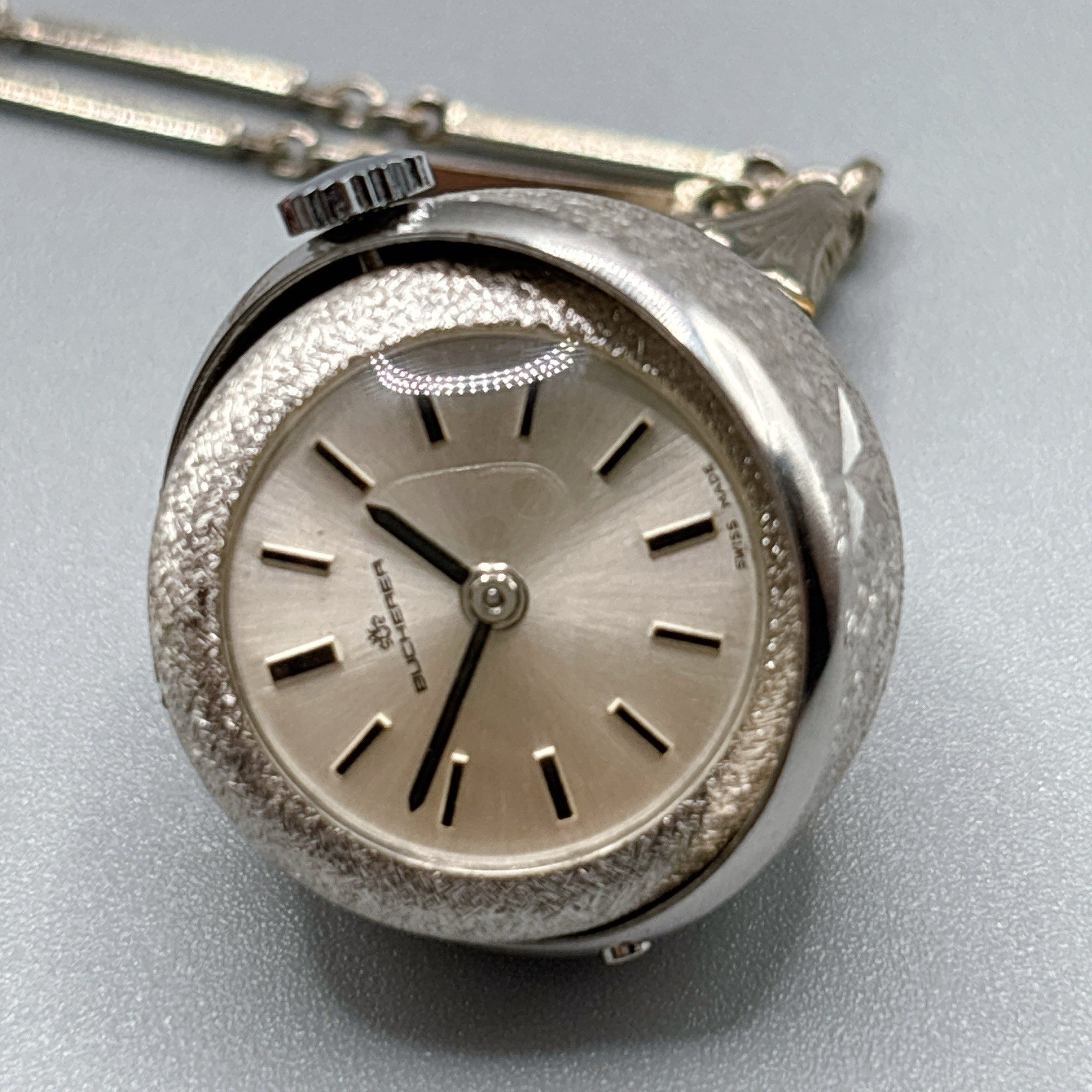 Vintage BUCHERER Orb Ball Sphere Pendant Silver Necklace Watch Star Mechanical
