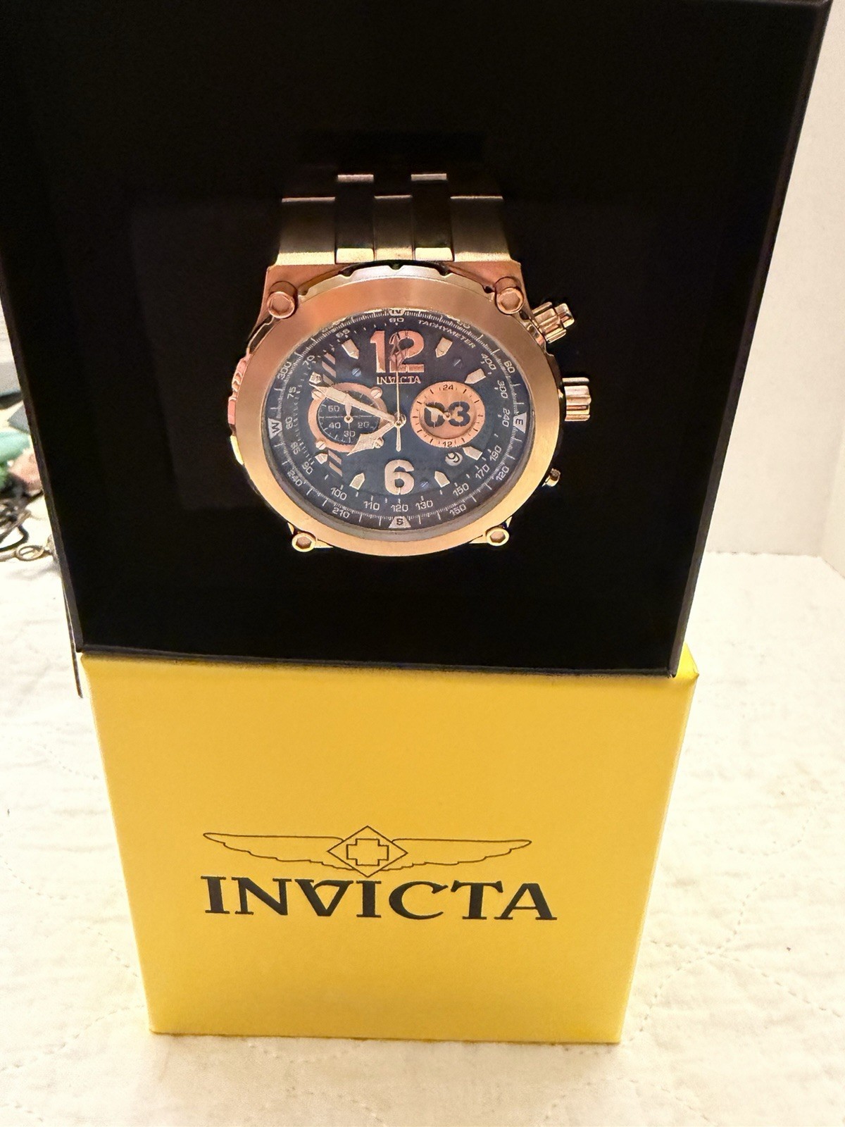 Rare Reloj Invicta Aviator Mens Watch 50mm Rose Gold S.S.Luxury Brand NEW in Box