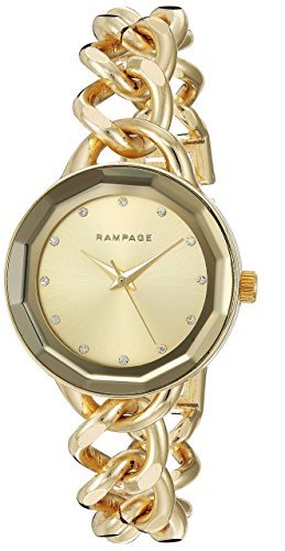 NEW RAMPAGE GOLD TONE,CRYSTAL ACCENT,MIRROR BEZEL,CHAIN BRACELET WATCH RP1032GD