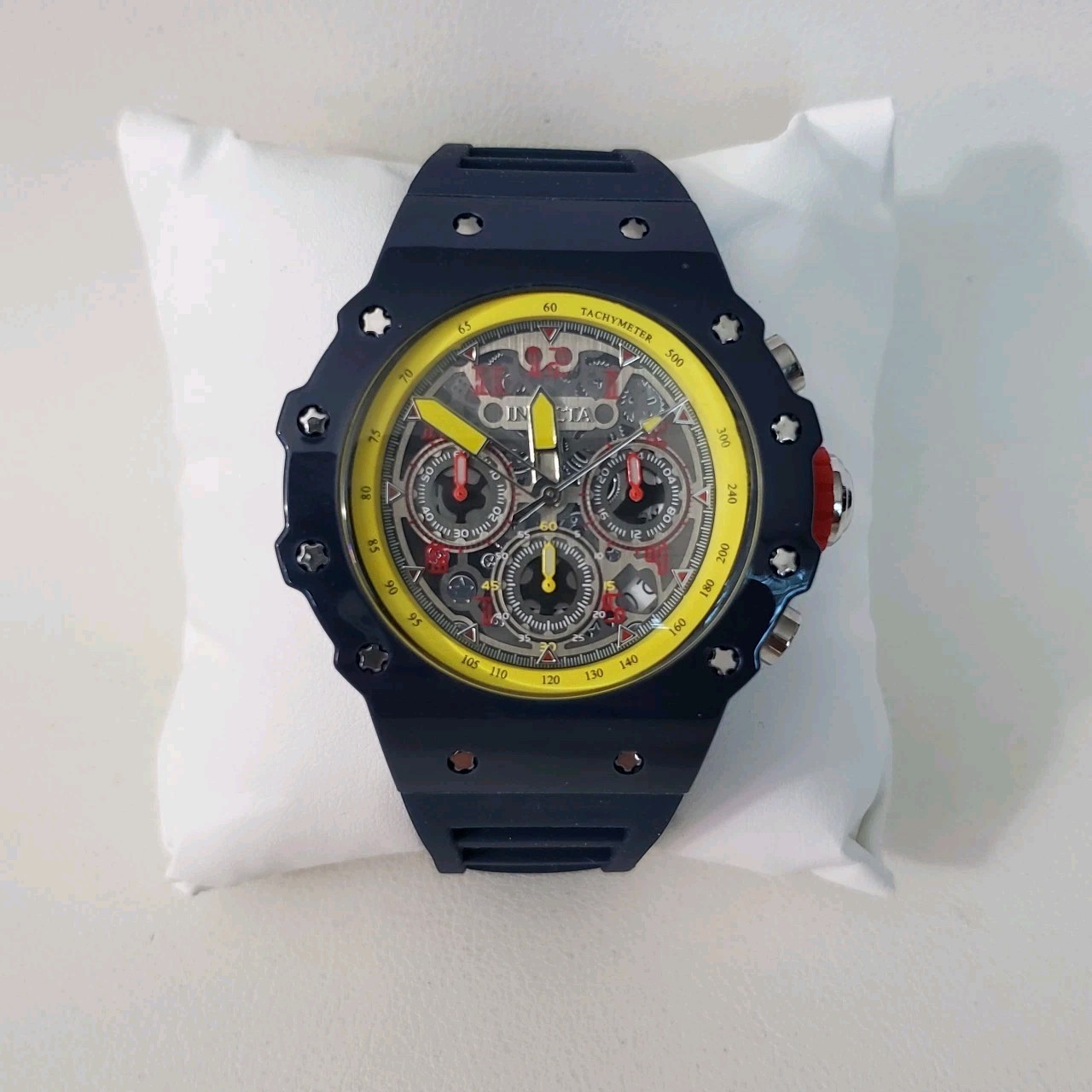 Invicta Men’s Chronograph Wristwatch Blue Yellow Analog Rubber Strap 69661