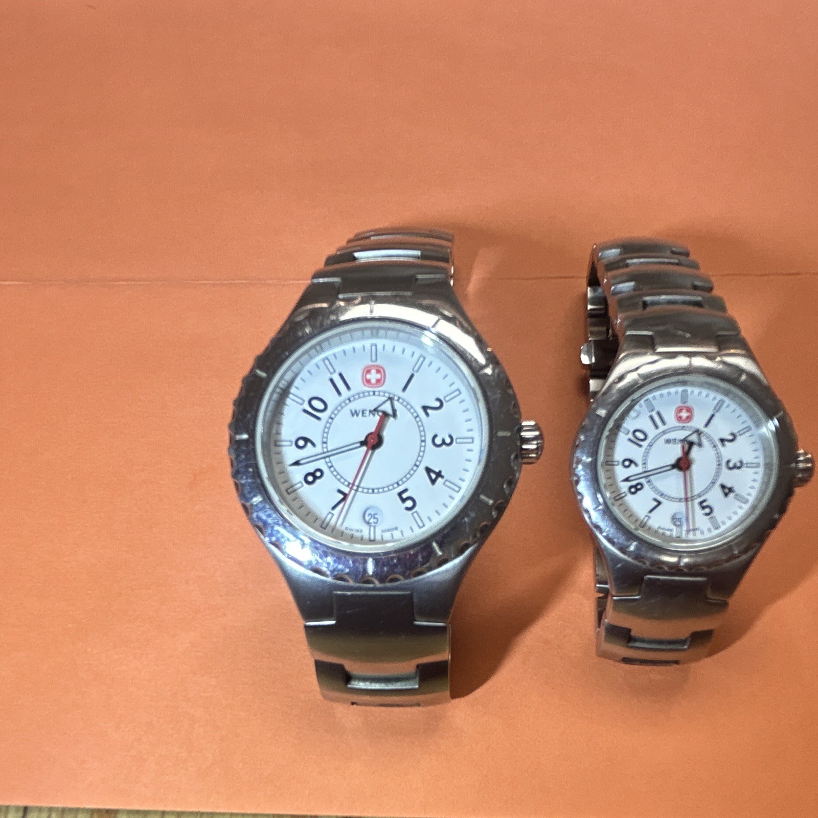 Wenger Swiss Military Lot of 2 Quartz Watches Stainless Bracelet White Dial 100m