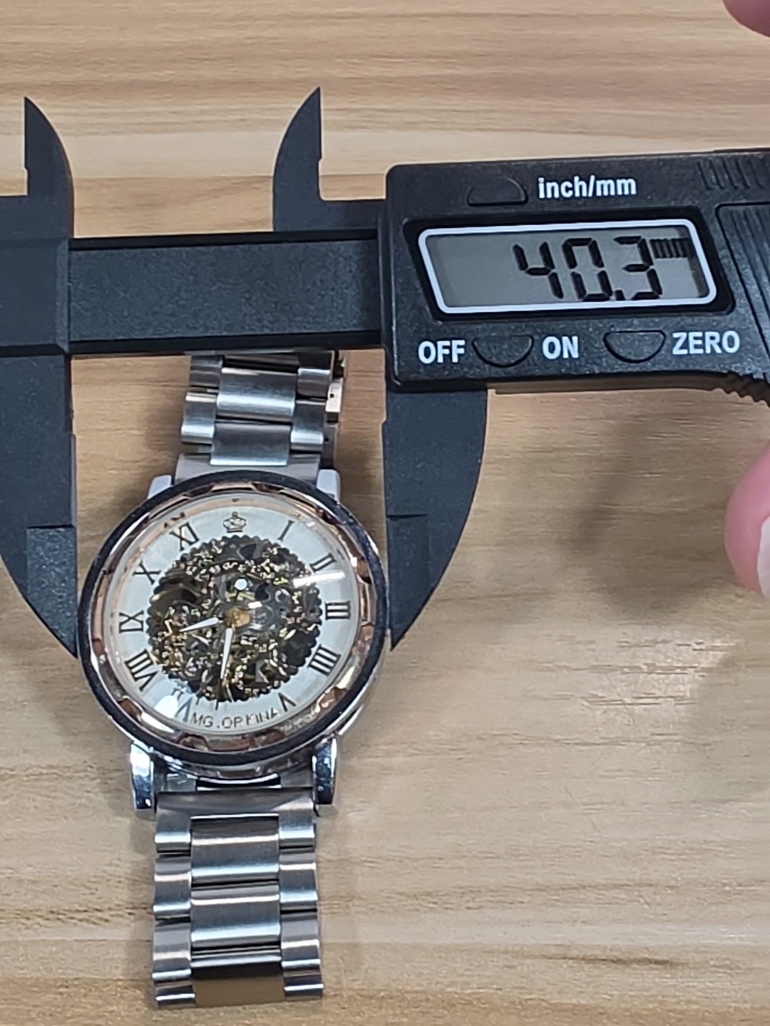 MG ORKINA AUTOMATIC SKELATON GOLD COLORED FACE WATCH WITH Silver BAND