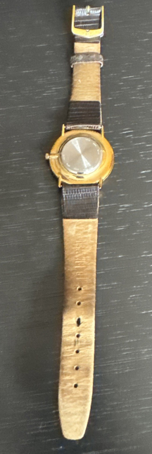 Vintage Belair Quartz Watch Gold Tone White Dial Brown Leather Band