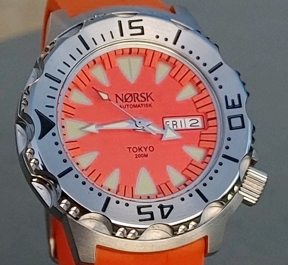 Automatic Sea Monster Watch, Norsk, Diver, Seiko NH36a movement Orange