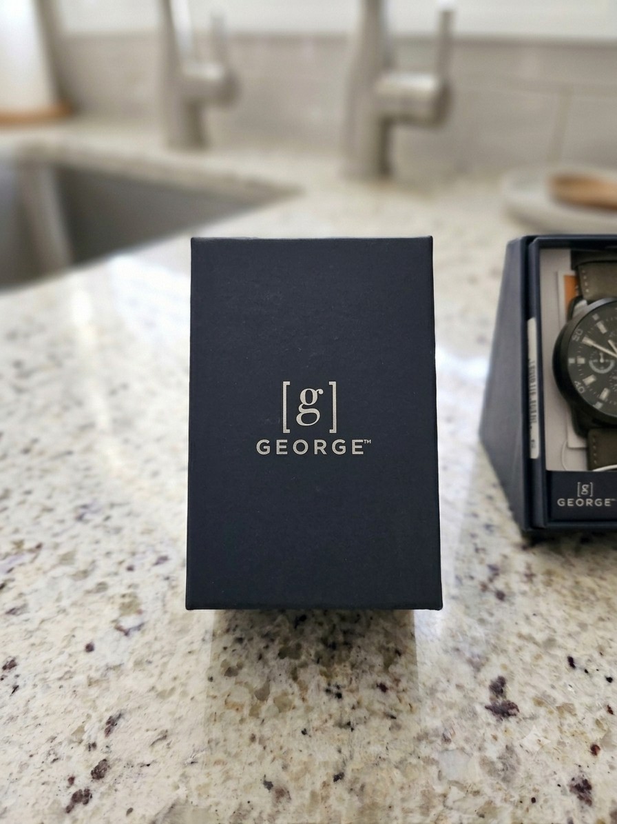 George Alarm-Stopwatch Digital Quartz Watch Alarm/Date Silver SS Bracelet Box
