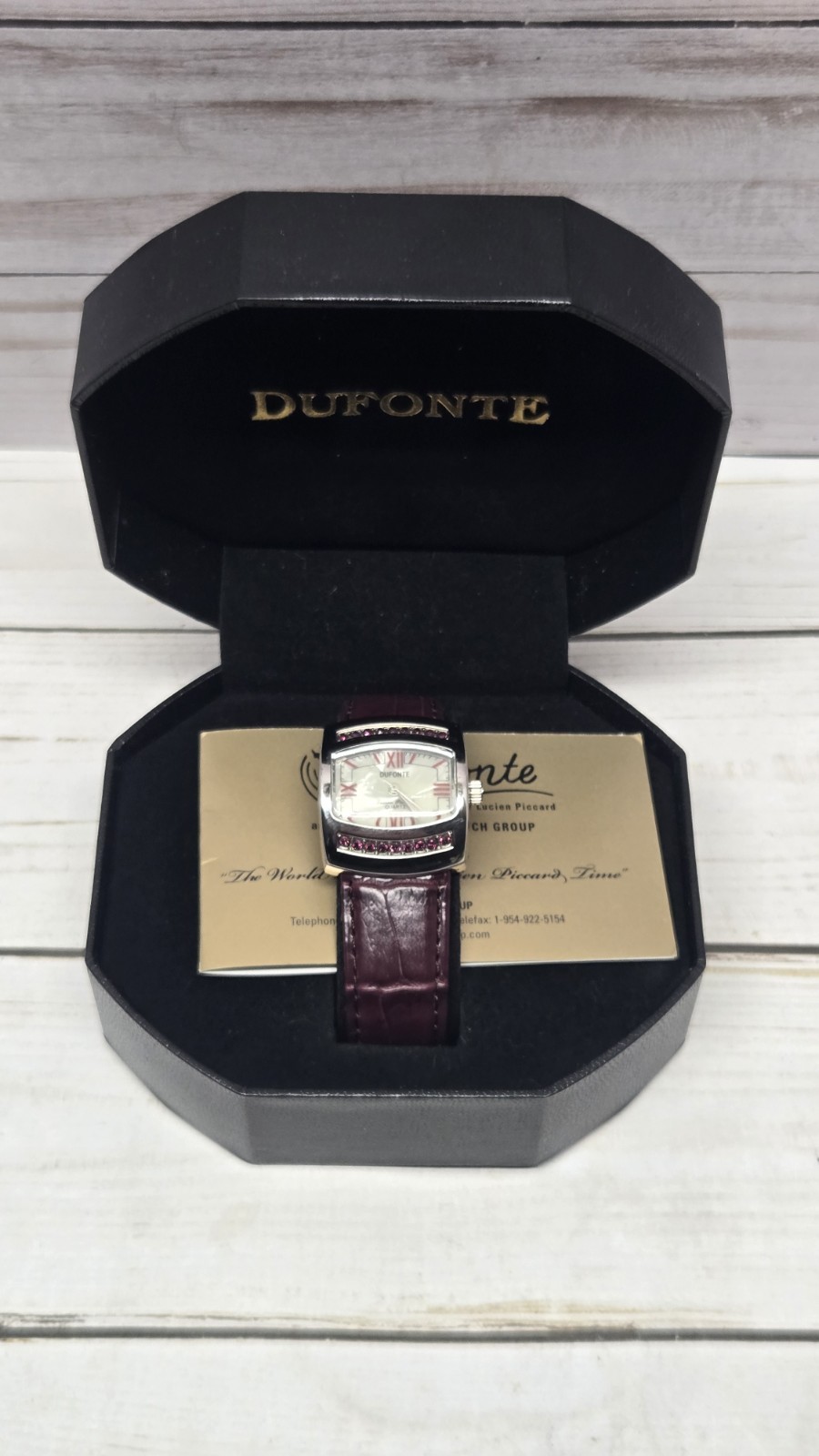 Dufonte by Lucien Piccard Watch Red Leather Crystal with Original Box Docs NOS
