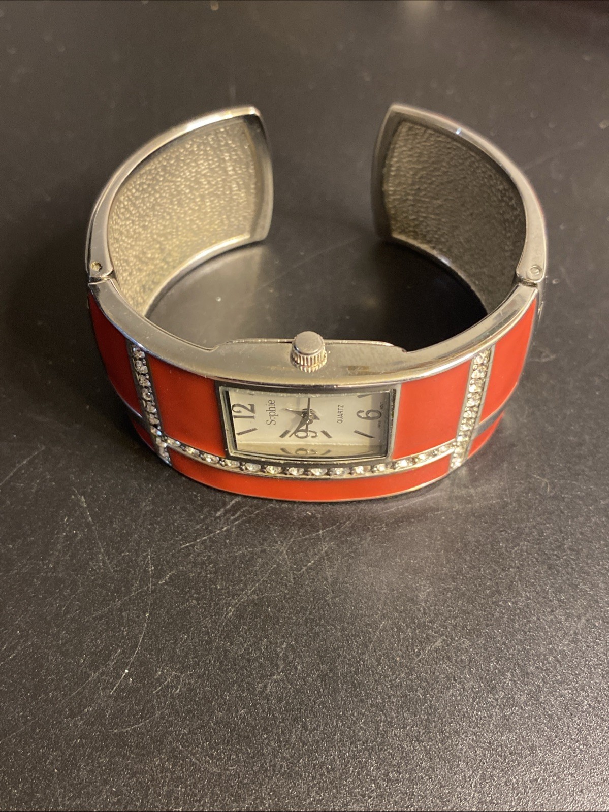 Sophie Bangled Watch Red & Silver Tone New Battery