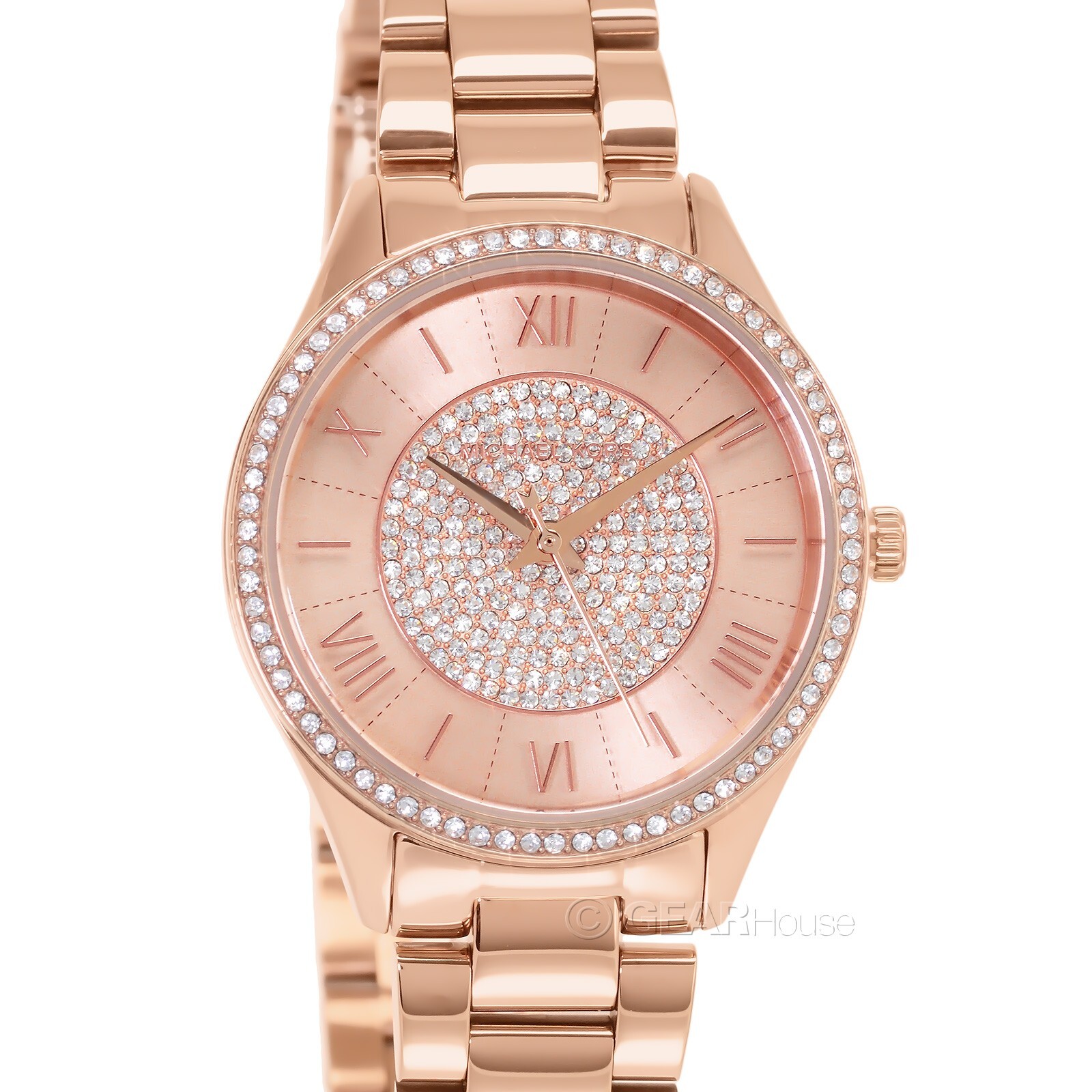 Michael Kors Lauryn Womens Glitz Watch, Pave Crystals Dial, Rose Gold Steel Band