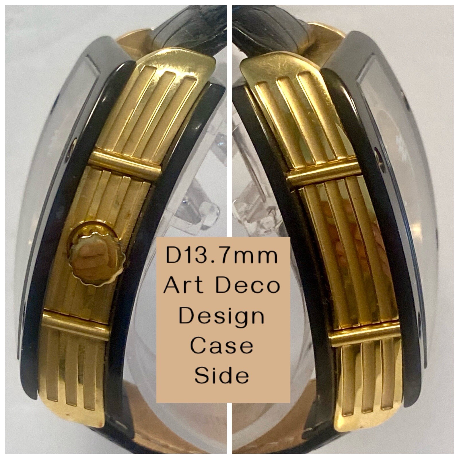 Auto W44mm Black Tonneau | Floating Goldtone Skeleton Dial 32 DEGREES Mens Watch