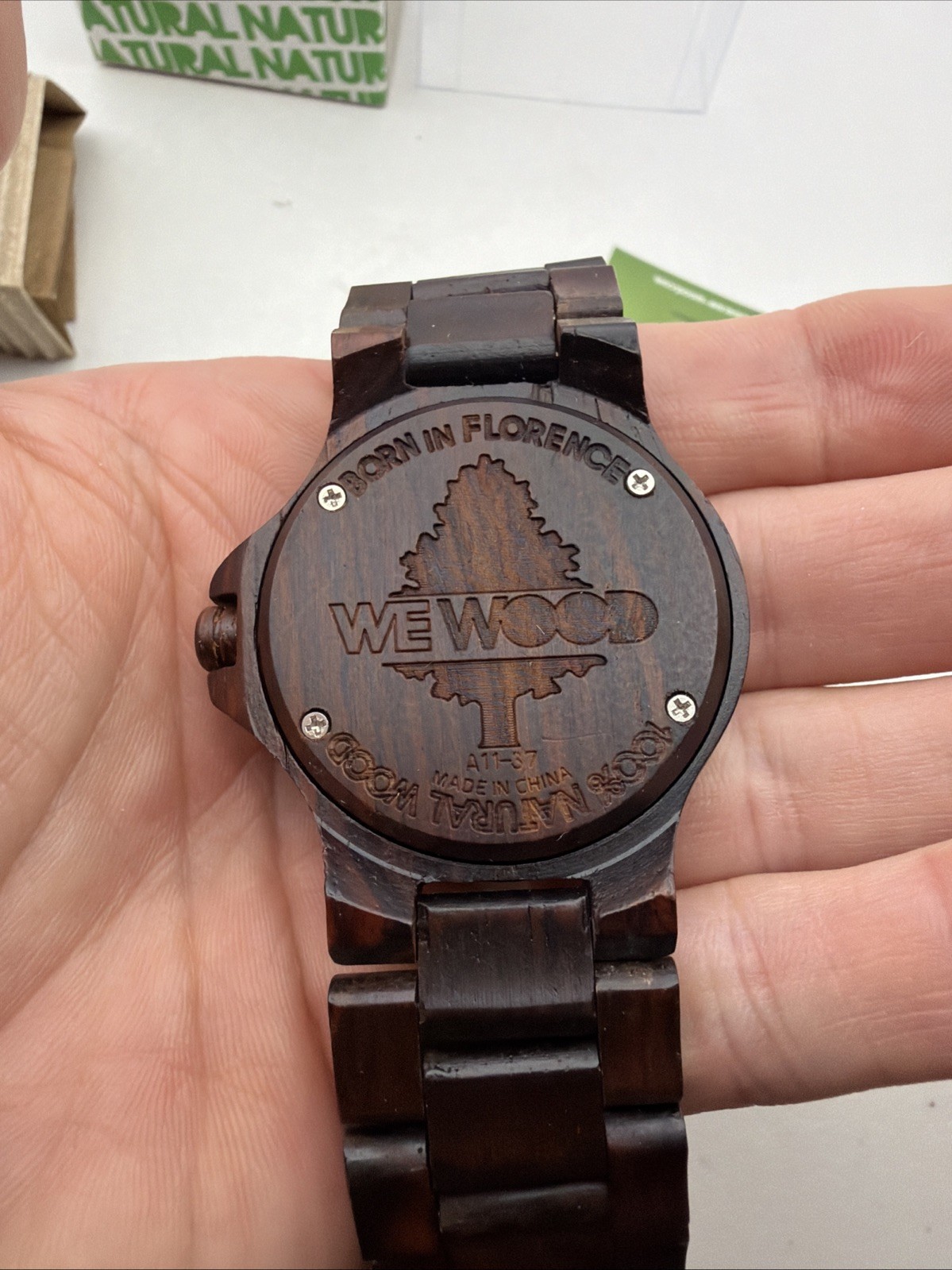 WeWOOD Date Wooden Watch Dark Brown Chocolate Wood Round Dial Analog Quartz NEW