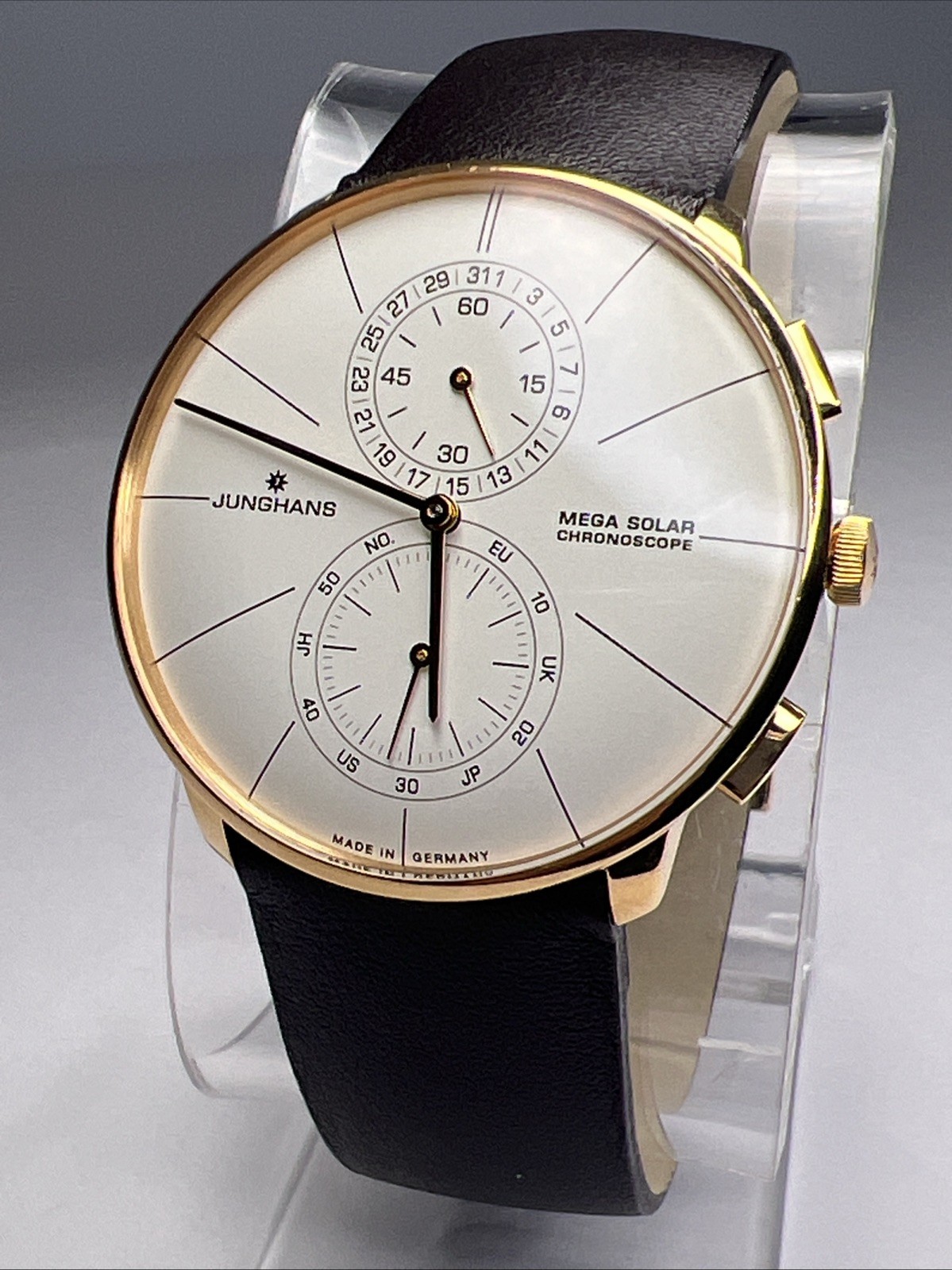 Junghans NEW Meister Fein Chronoscope MEGA Solar Rose Gold 59/7201.00 w/ B & P