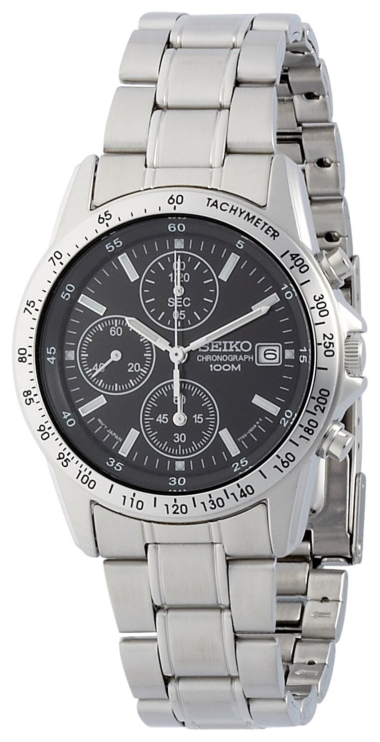 Men’s Watch SEIKO Chronograph SND367PC Black Silver New in Box