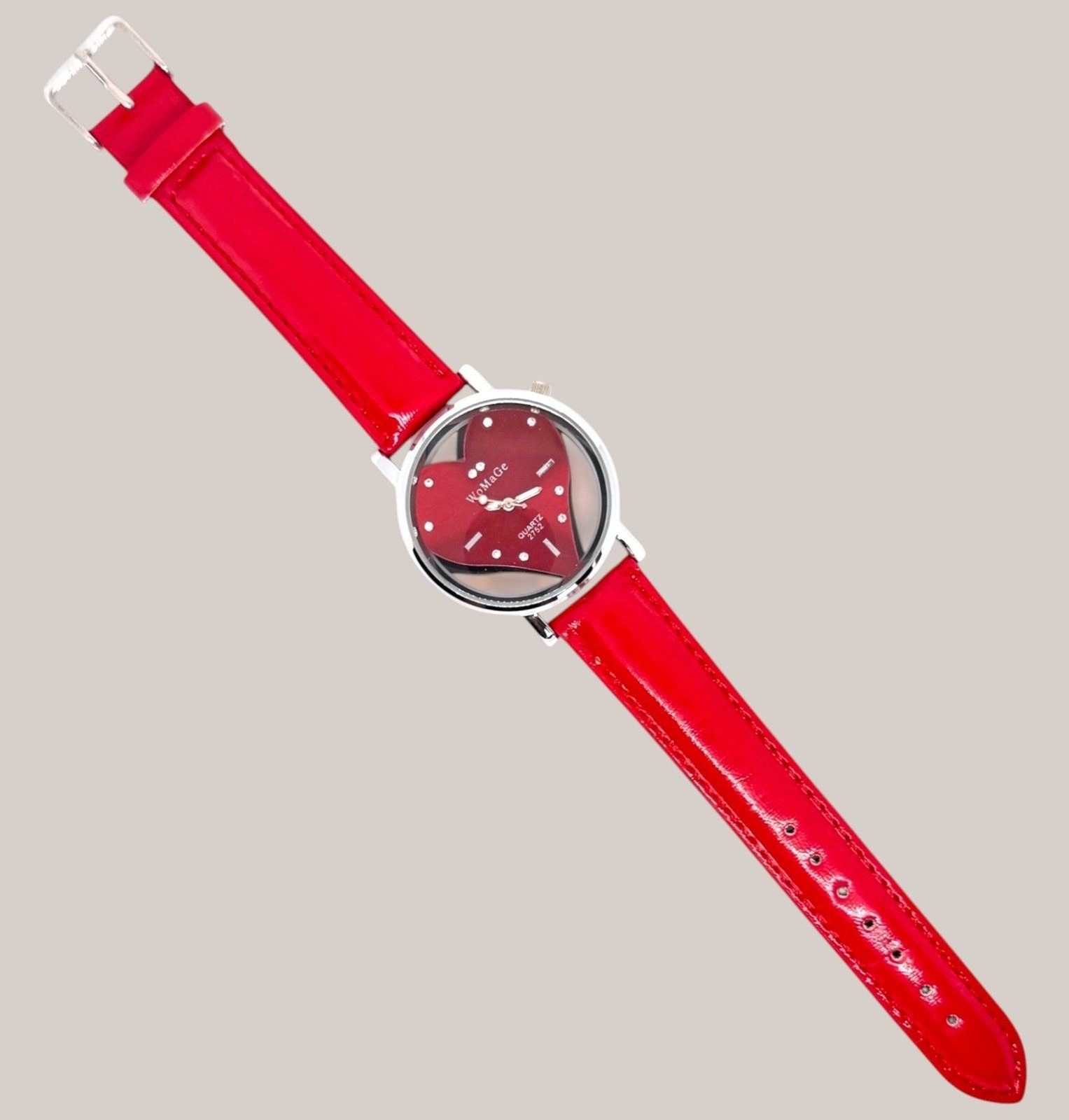 Red Heart Ladies Watch Silver Face Red Band #1125