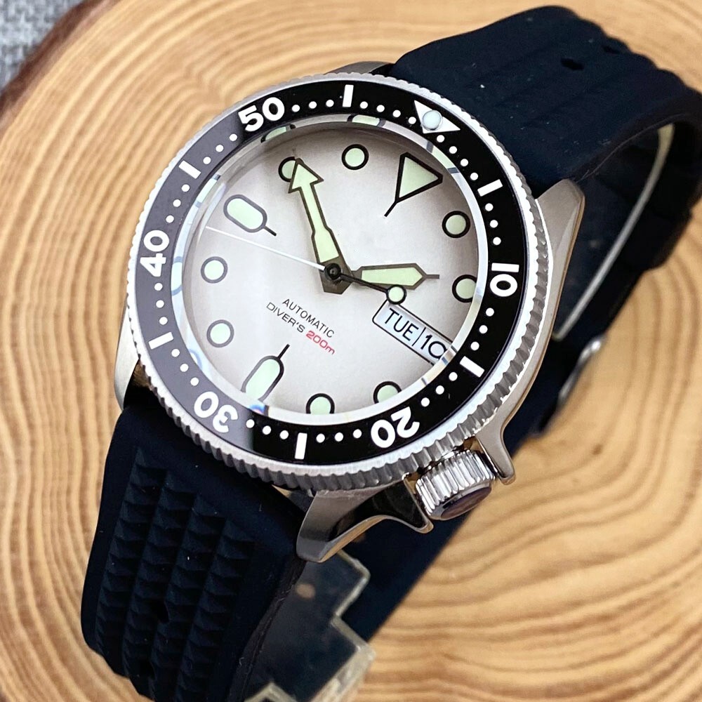 Small SKX 37mm NH36 Diving Mechanical Watch Men Week Day 120 click Ceramic Inset