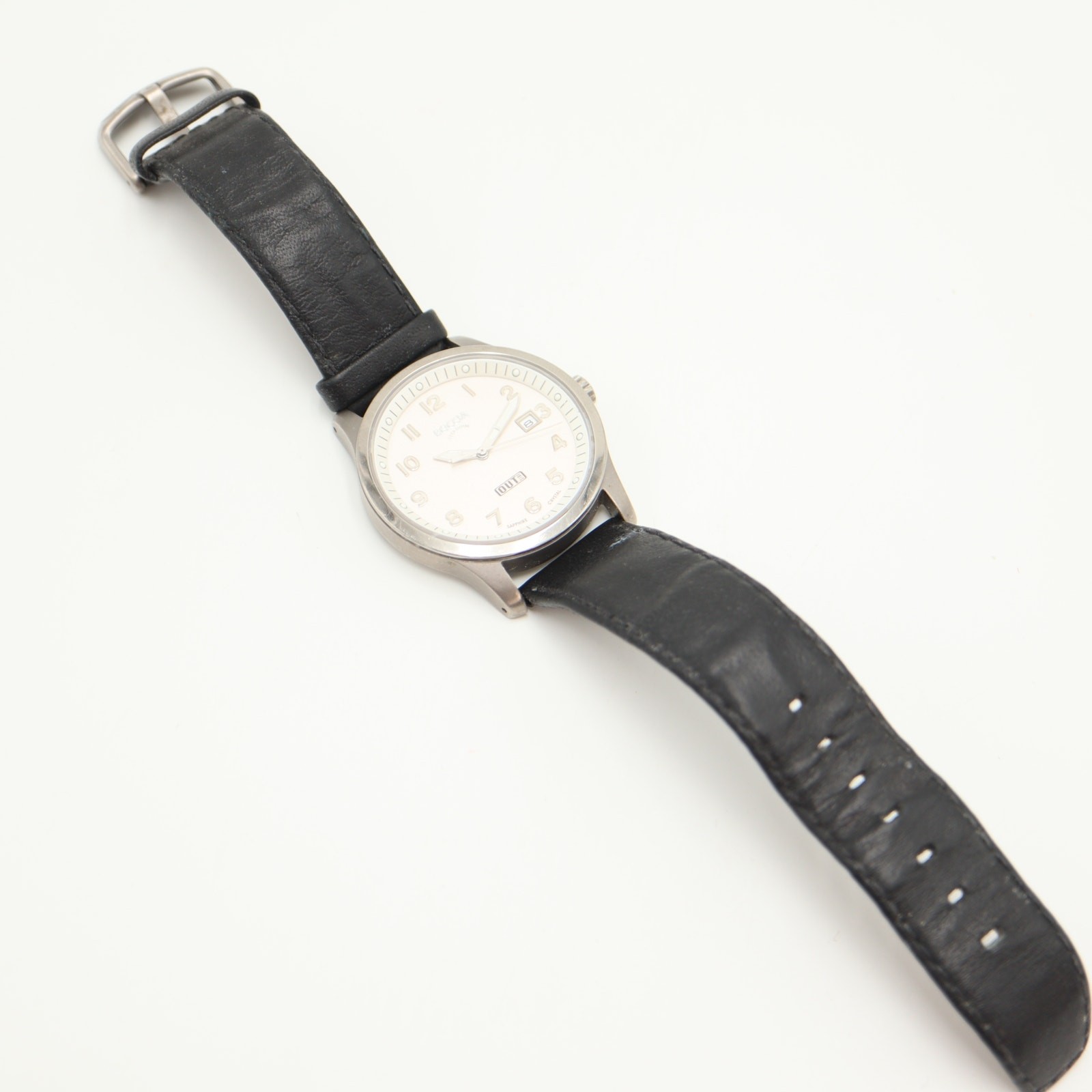 Boccia Titanium Mens 38mm Date Watch Sapphire Crystal Black Leather New Battery