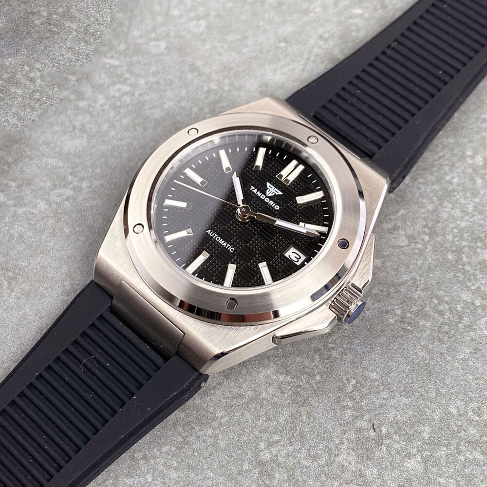 Tandorio New Black Business Luxury Engineer WristWatch Sapphire NH35A Men Watch