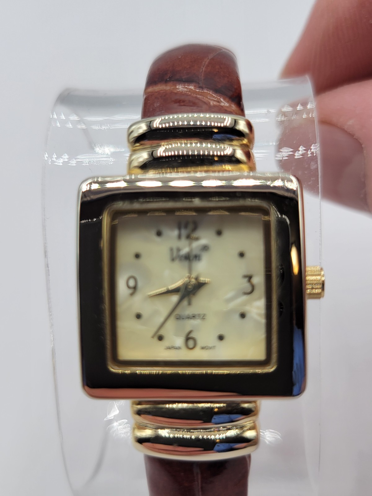Vivani Womens Mop Dial Cuff Bangle Watch brown toned band New Battery