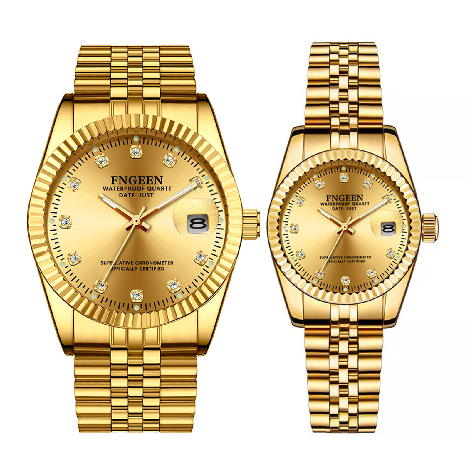 Waterproof Luminous Men Women Watch Round Stainless Steel Date Quartz Wristwatch