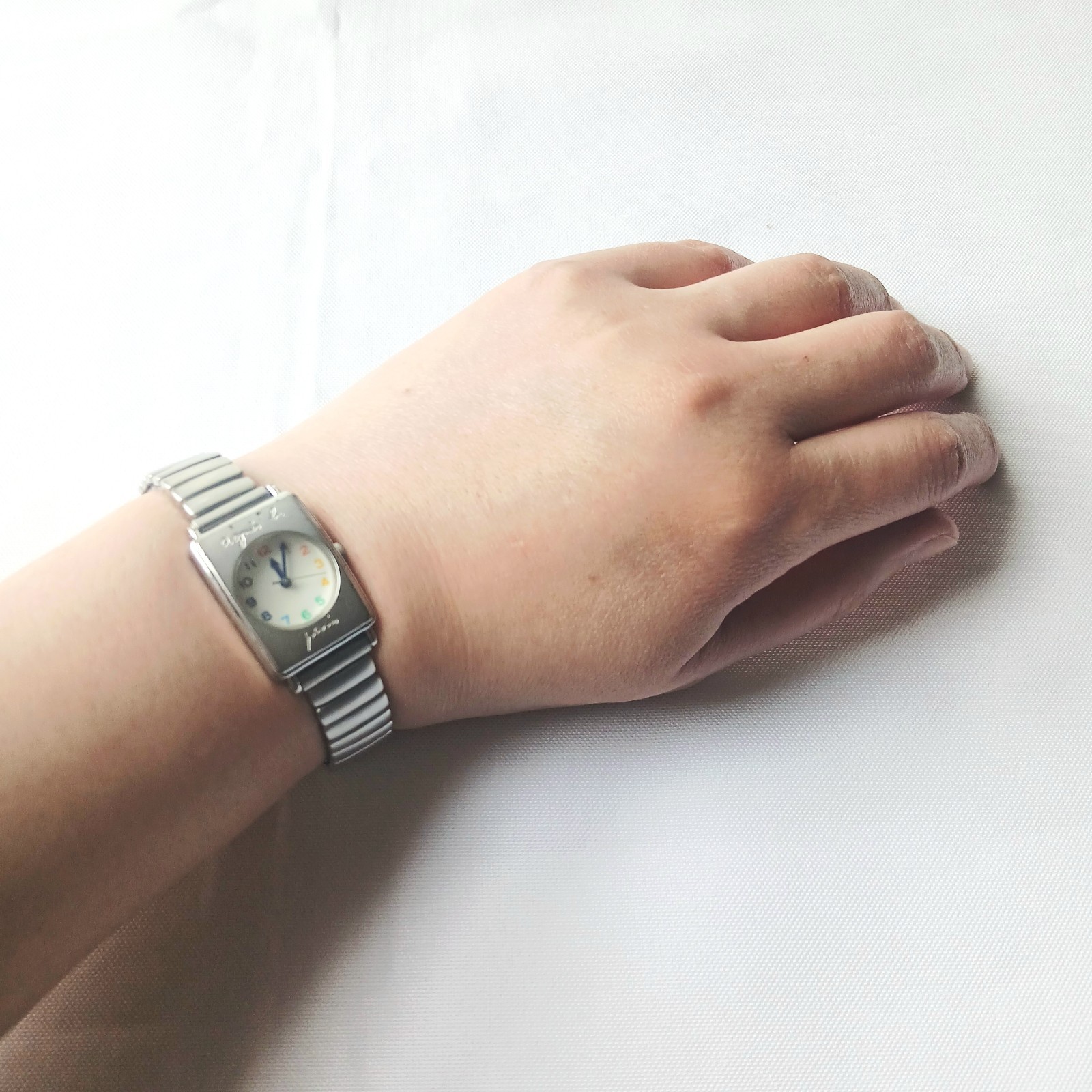 Agnes b. Paris Colorful Numeric Watch Seiko V401 Rectangle Silver Y2K 00 Japan
