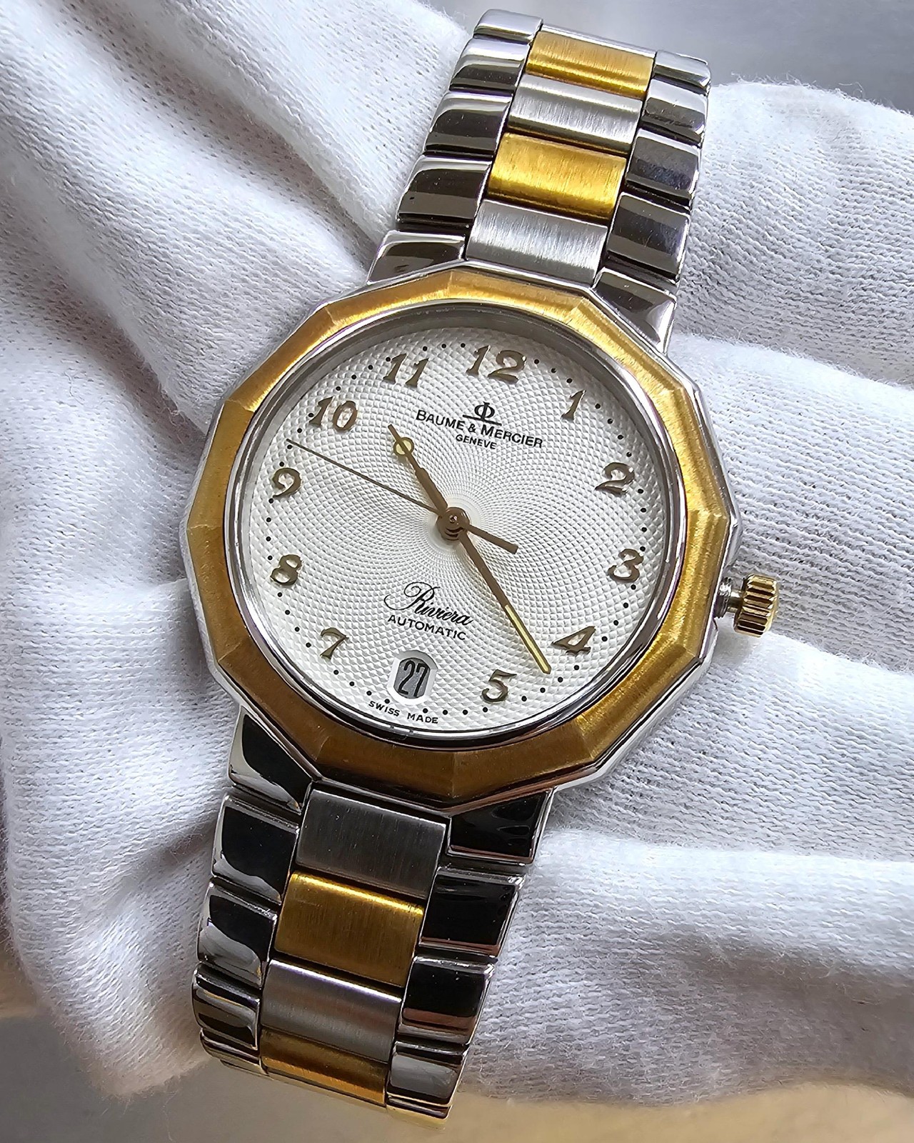 BAUME & MERCIER Riviera 36mm 18K Gold On Steel Watch MOA06660 – STORE DISPLAY